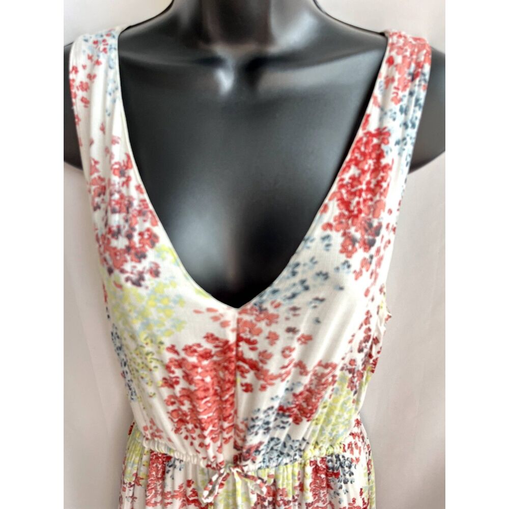 Lucky Brand Maxi Midi Floral Dress M Cottagecore Fit and Flare White Pink V Neck - Picture 2 of 10